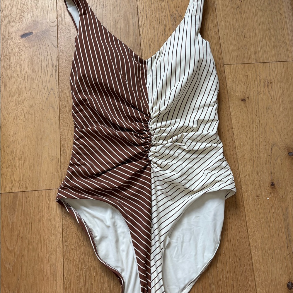 Calia Swim Striped Brown and White Swimsuit